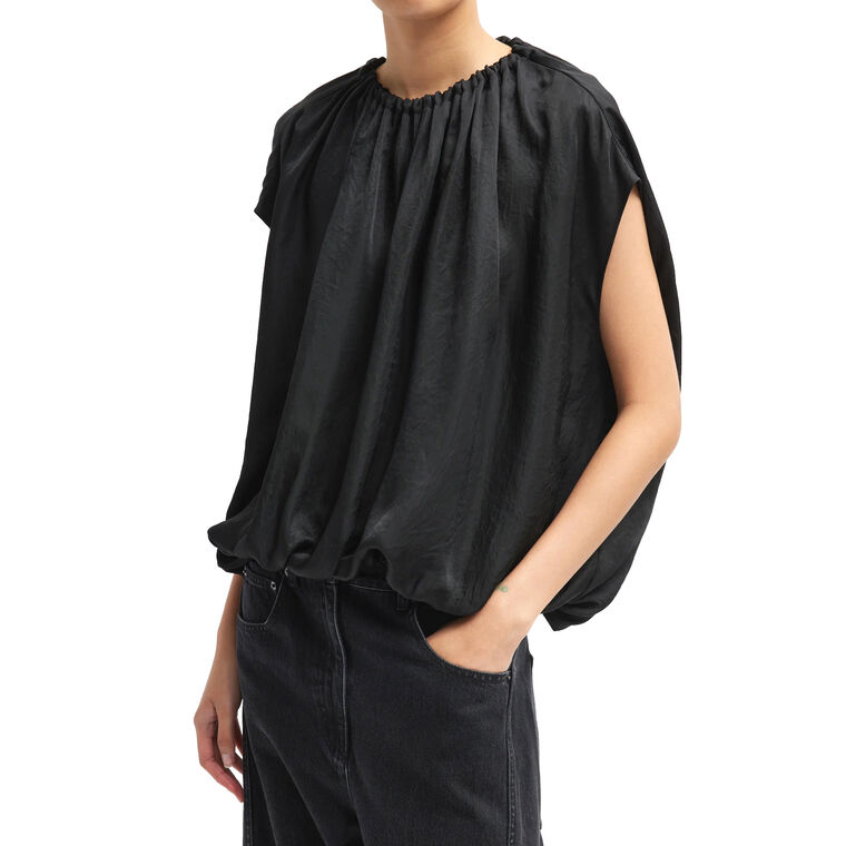 Light Weight Acetate Shirred Neck Circular Top image number null