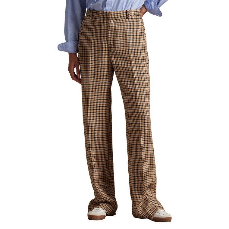 Plaid Linen Wide-Leg Pant image number null