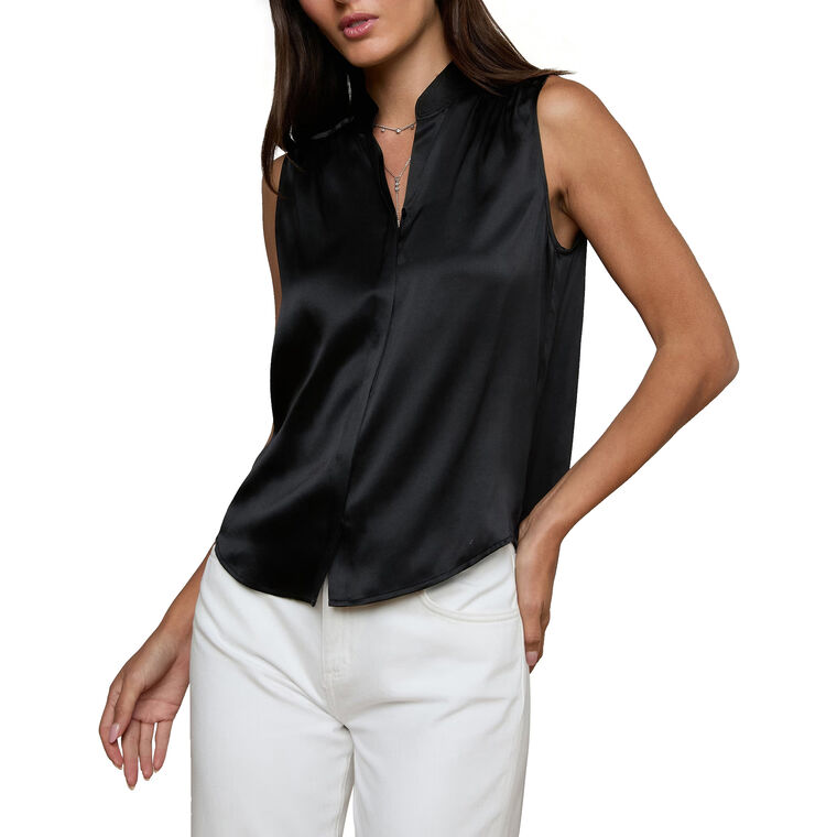 Phoebe Sleeveless Band Collar Silk Blouse image number null