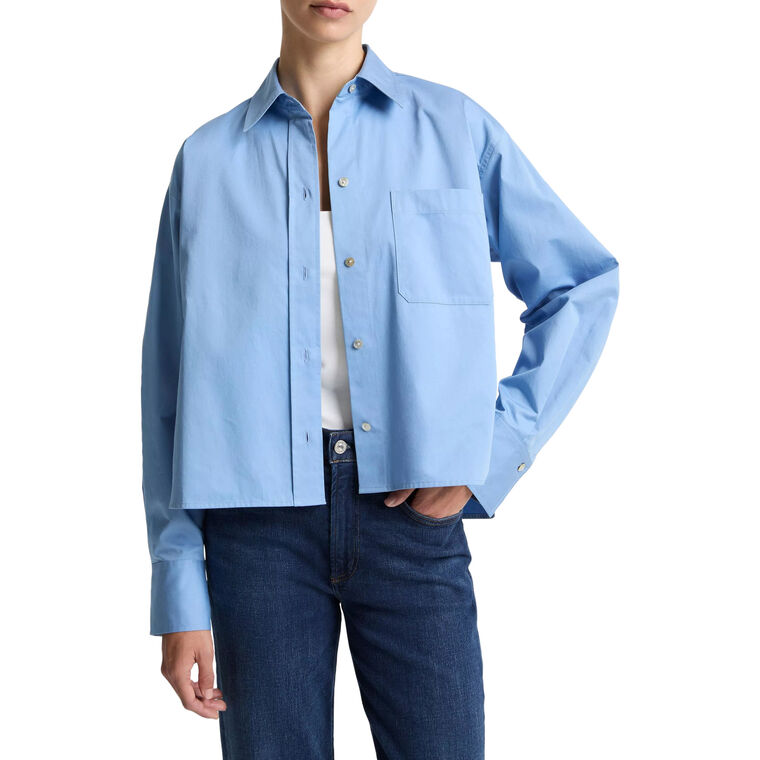 Cropped Long Sleeve Button-Front Shirt image number null
