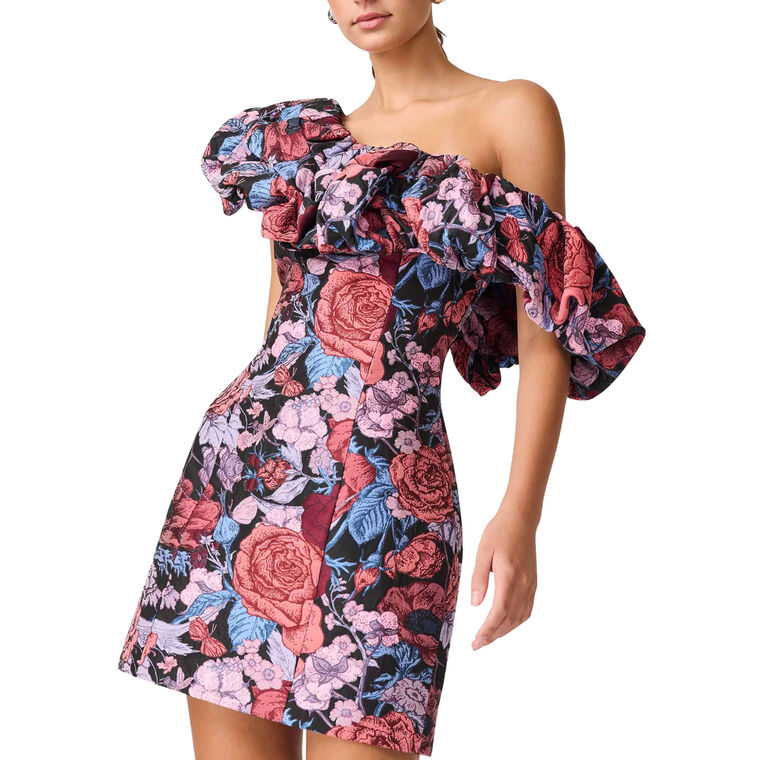 Delphine Floral Jacquard One-Shoulder Mini Dress image number null