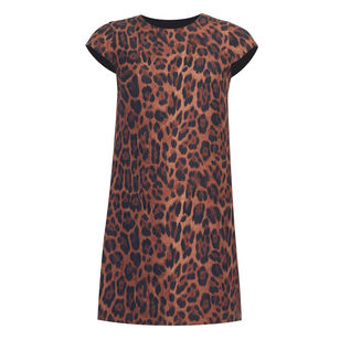 Izzy Short Sleeve Mini Dress In Leopard-Print Silk Wool