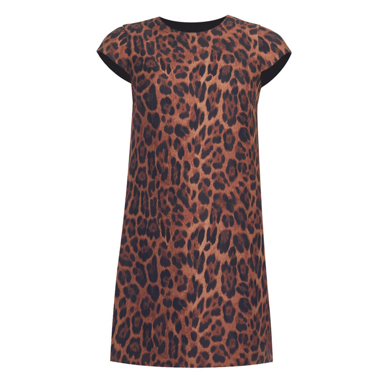 Izzy Short Sleeve Mini Dress In Leopard-Print Silk Wool image number null