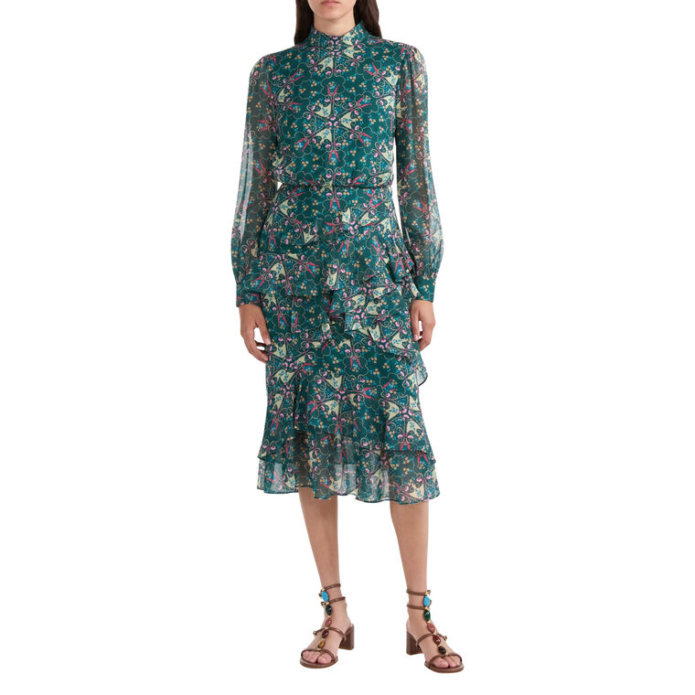Isa Ruffle Long Sleeve Midi Dress image number null
