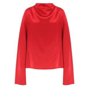 Satin Draped Neck Long Sleeve Top