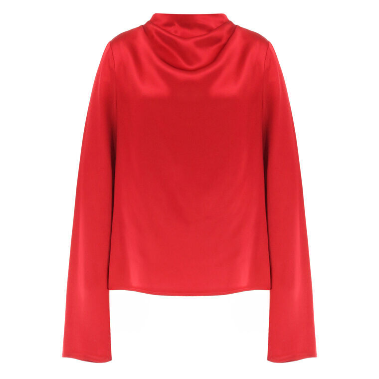 Satin Draped Neck Long Sleeve Top image number null