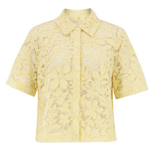 Annaelle Short Sleeve Cotton Lace Button-Up Top