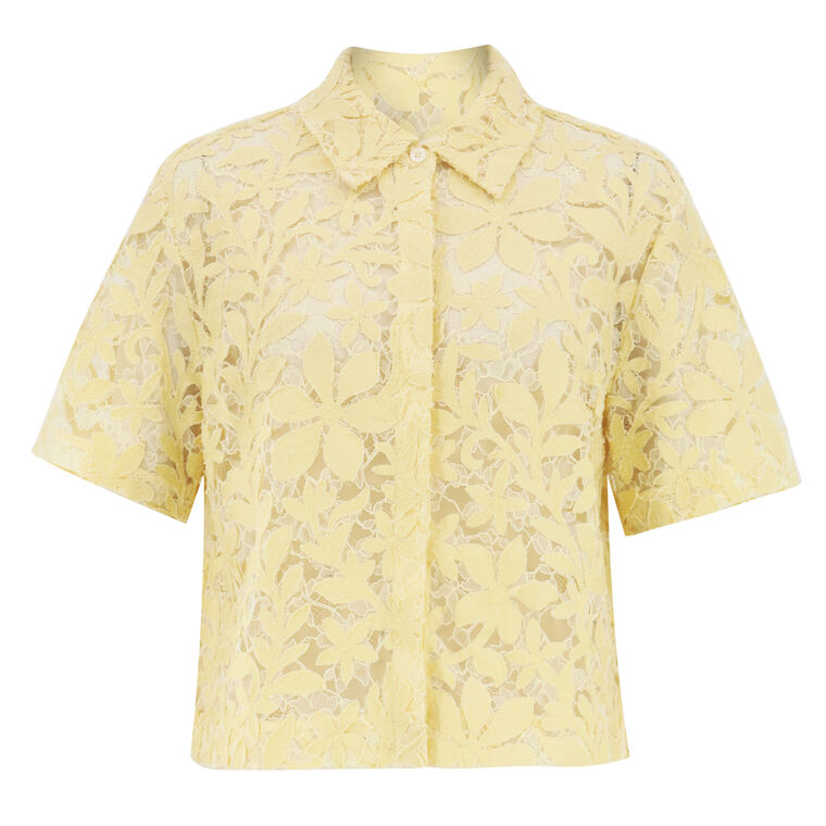 Annaelle Short Sleeve Cotton Lace Button-Up Top image number null