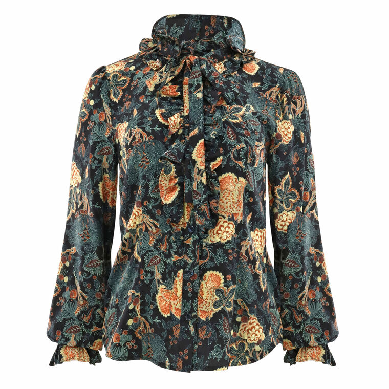 Catroux Silk Long Sleeve Button Front Blouse image number null