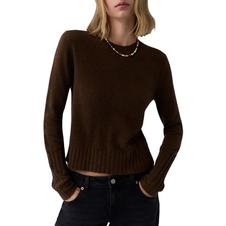 Shrunken Long Sleeve Cashmere Crewneck Sweater image number null