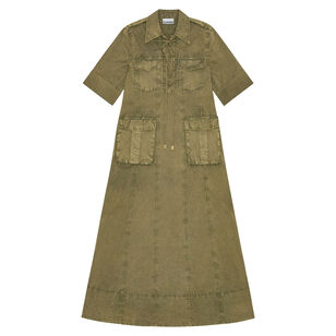 Washed Stretch Cotton Short Sleeve Midi Dress