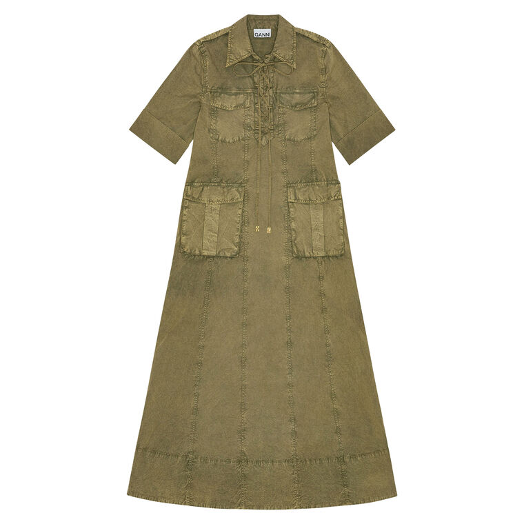 Washed Stretch Cotton Short Sleeve Midi Dress image number null