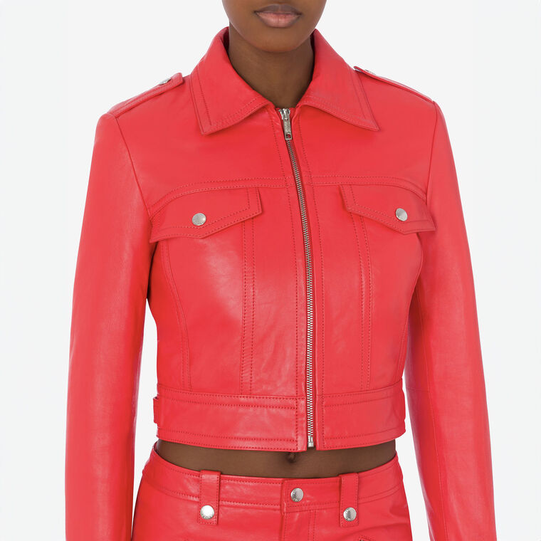 Nappa Leather Cropped Biker Jacket image number null