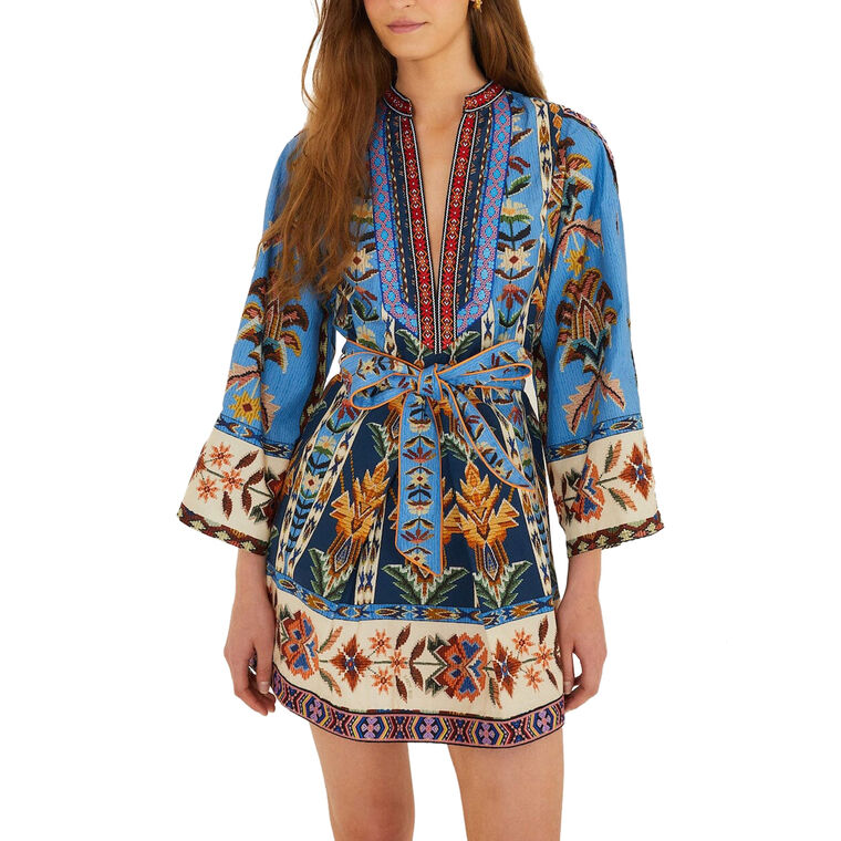 Embroidered Tapestry Organic Cotton Mini Dress image number null