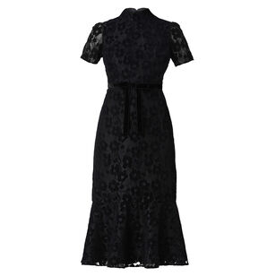 Pierre Short Sleeve Mock Neck Lace Midi Dress