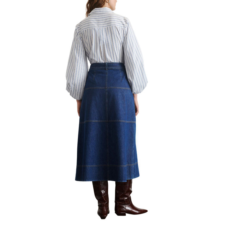 Hudley High-Waisted Denim Midi Skirt image number null