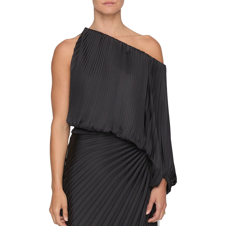 Mara Pleated Asymmetric One-Shoulder Top image number null