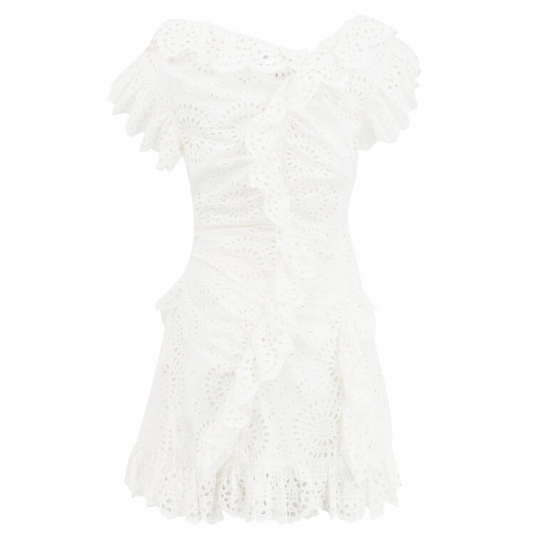 Marie Ruffled Broderie Anglaise Cotton Eyelet Mini Dress image number null