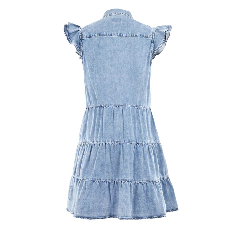 Jem Cap Sleeve Tiered Denim Mini Dress image number null