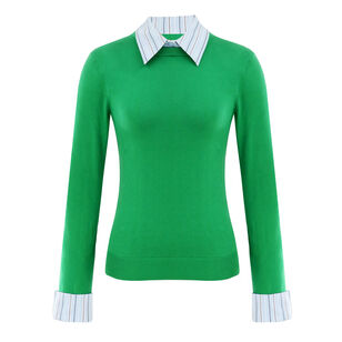 Porla Long Sleeve Mixed Media Collared Sweater