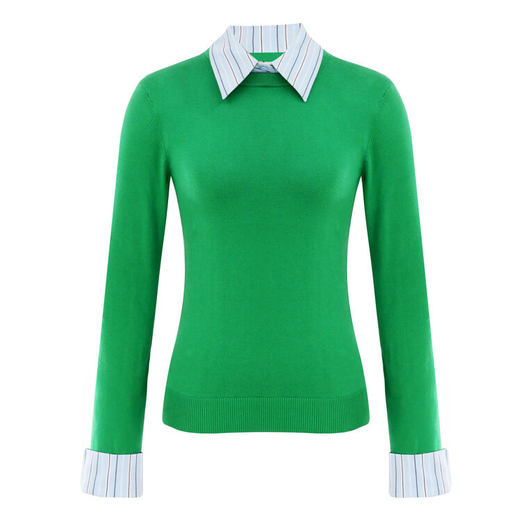 Porla Long Sleeve Mixed Media Collared Sweater image number null