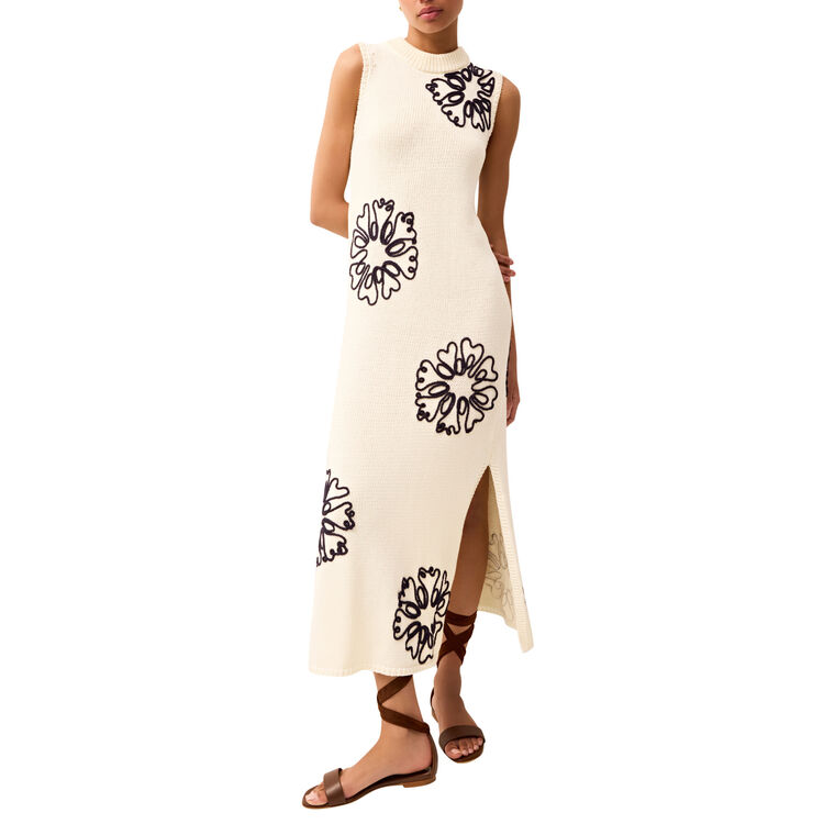 Patricia Sleeveless Knit Midi Sheath Dress With Embroidered Flower Detail image number null