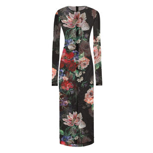 Long Sleeve Mesh Tulle Midi Dress