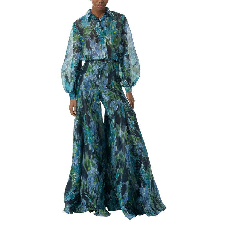 Floral-Print Organza Puff-Sleeve Blouse image number null