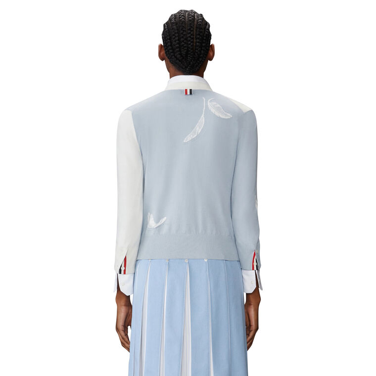 Funmix Feather Jersey Instarsia Pointelle Relaxed Fit V-Neck Cardigan image number null