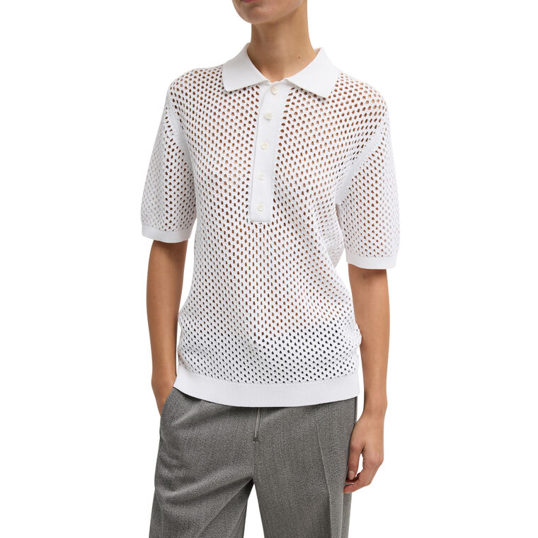 Crochet Netting Short Sleeve Slim Polo image number null