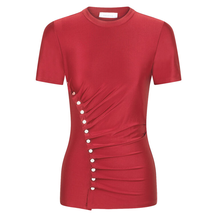 Short Sleeve Ruched Draped Jersey Top image number null