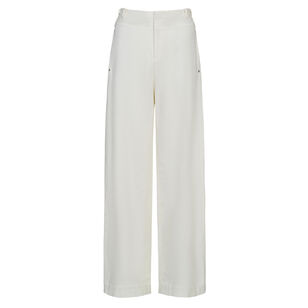 Mid Rise Italian Cotton Double-Waist Utility Wide Leg Pant