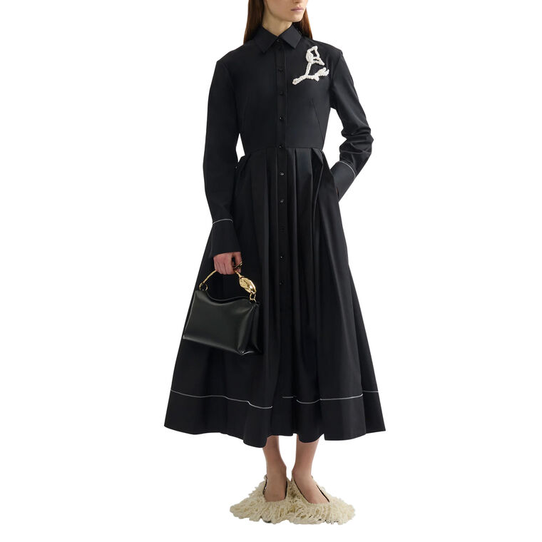 Long Sleeve Embroidered Midi Shirt Dress image number null