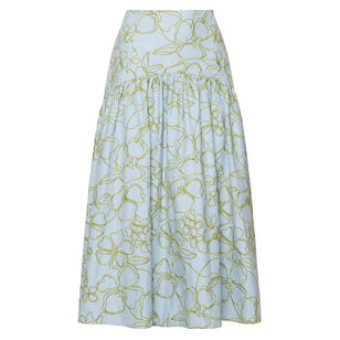 Zoanne Embroidered Linework Floral Midi Skirt