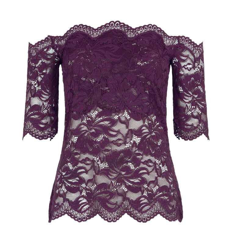 Short Sleeve Off-The-Shoulder Lace Top image number null