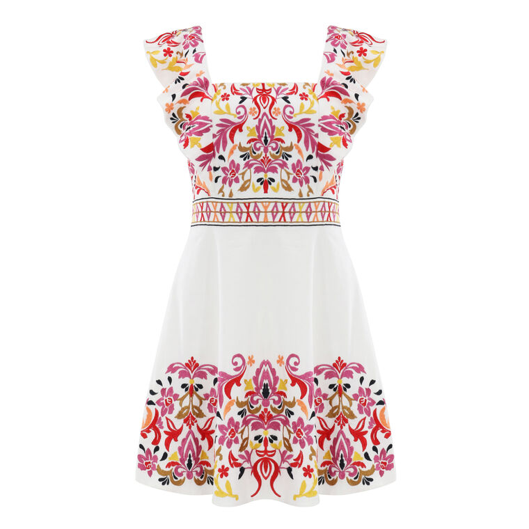 Ana Placed Embroidery Stretch Cotton Mini Dress image number null