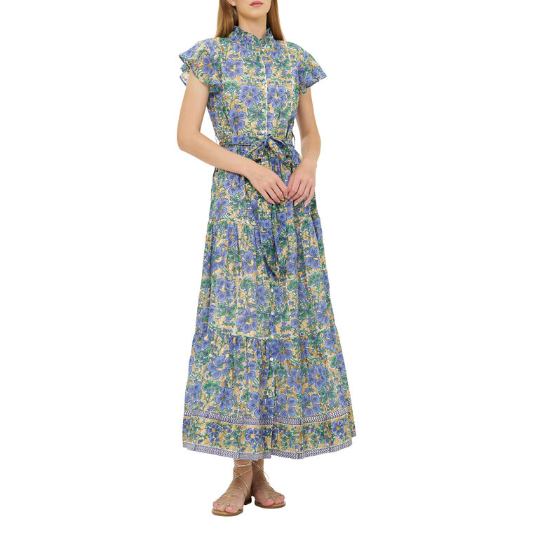 Short Sleeve Ruffle Collar Button Maxi Dress image number null