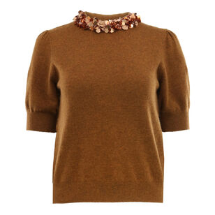 Liv Embroidered Cashmere Short Sleeve Knit