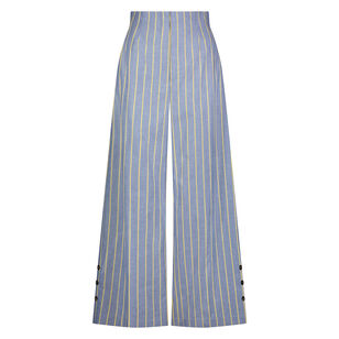 Striped Heathered Cotton Poplin Cropped Wide-Leg Pant