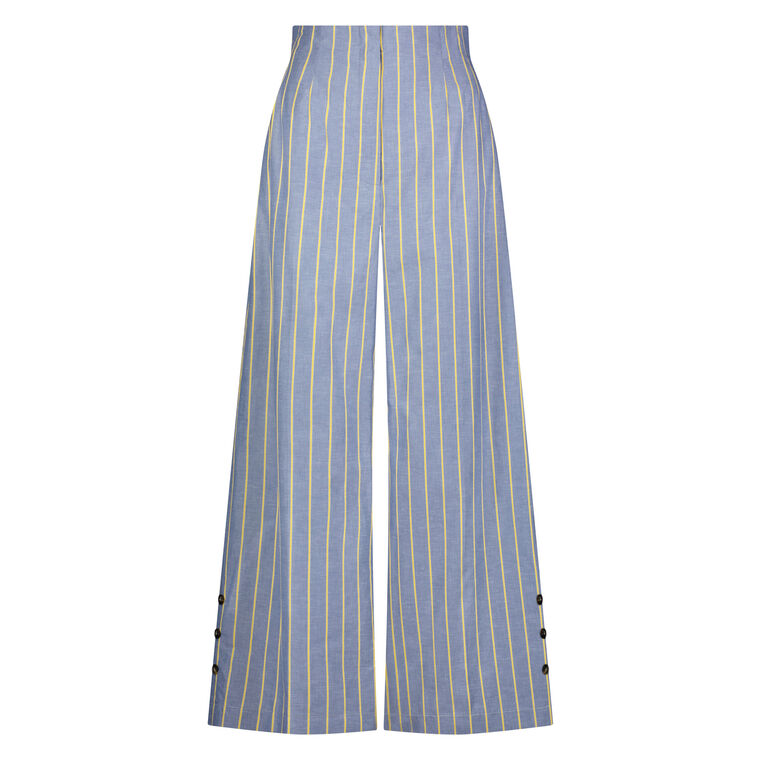 Striped Heathered Cotton Poplin Cropped Wide-Leg Pant image number null