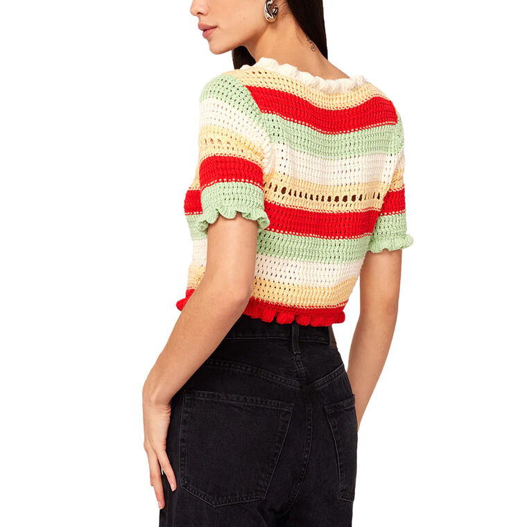 Ally Mixed Stripe Crochet Knit Top image number null