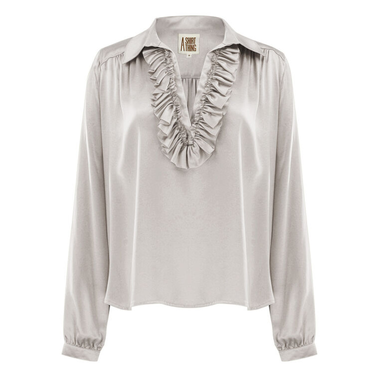 Celine Long Sleeve Silk Ruffle Shirt image number null