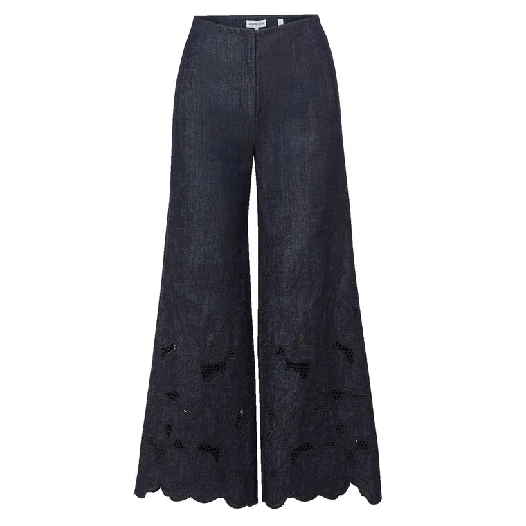 Osborne Wide-Leg Eyelet Chambray Pant image number null
