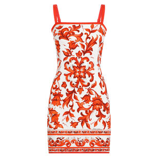 Majolica-Print Charmeuse Dress