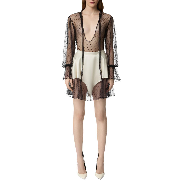 Sheer Polka Dot Long Sleeve Blouse image number null