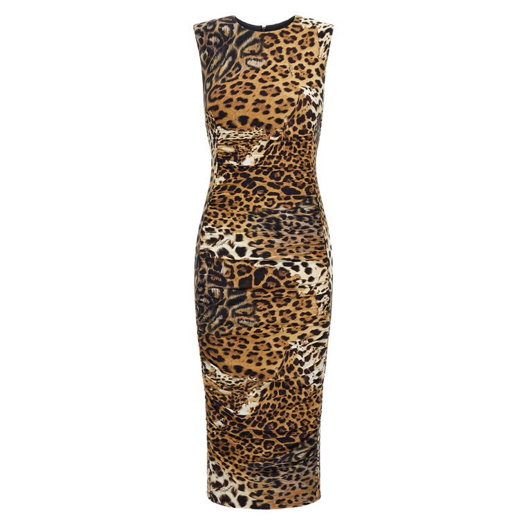 Sleeveless Jaguar Print Midi Dress image number null
