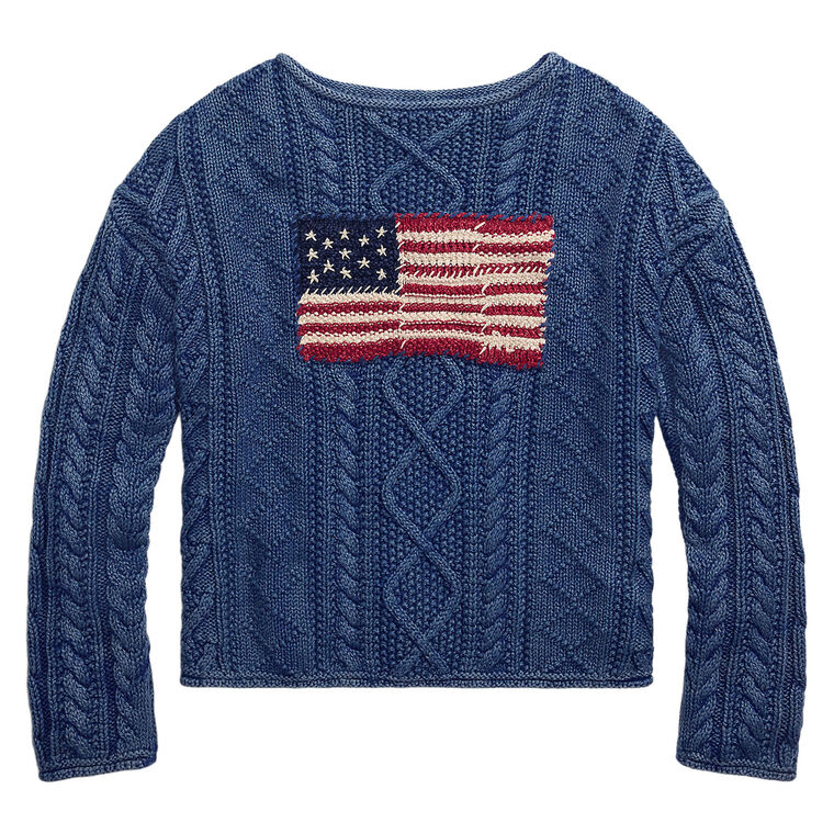 Long Sleeve Cotton-Linen Flag Sweater image number null