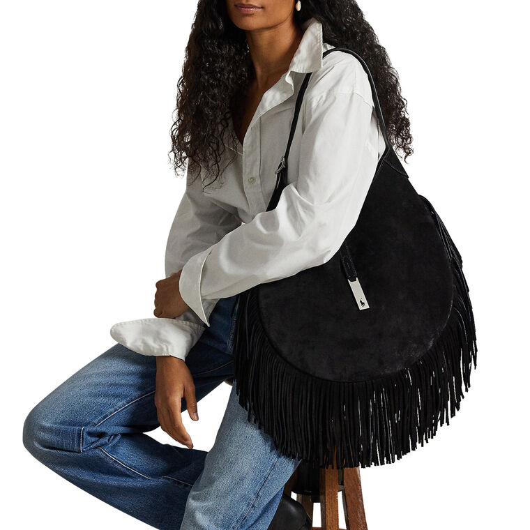 Large Suede Fringe Shoulder Bag image number null