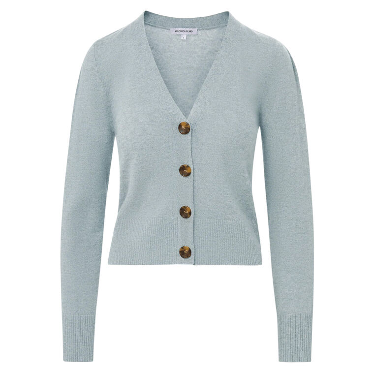 Solene V-Neck Ribbed Hem Cashmere Cardigan image number null