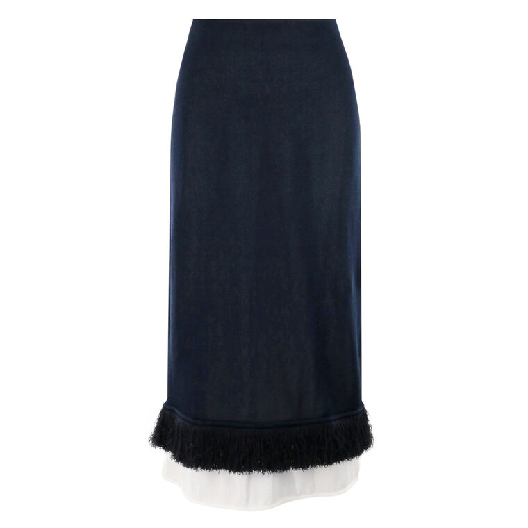 Lightweight Silk Double Layer Knit Midi Skirt image number null